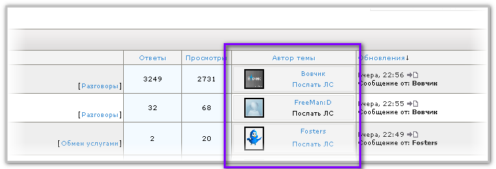 Модификация автора темы на форуме для ucoz